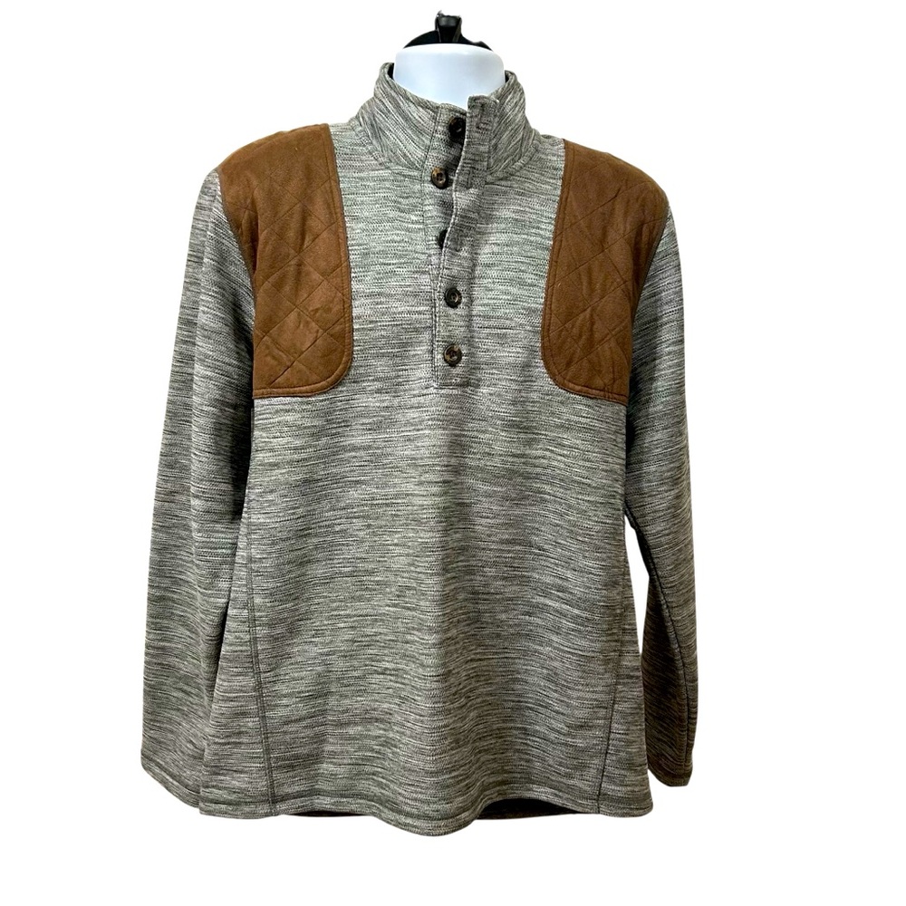 NWT ORVIS Sharptail Quarter button Shoulder Elbow Patch Fleece Gray Sweater L